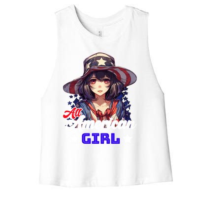 Anime 4th Of July Usa Flag All American Funny Gift Women's Racerback Cropped Tank