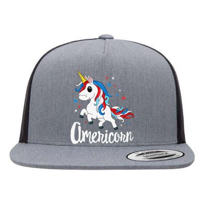 Americorn 4th of July Unicorn American Patriotic Flat Bill Trucker Hat