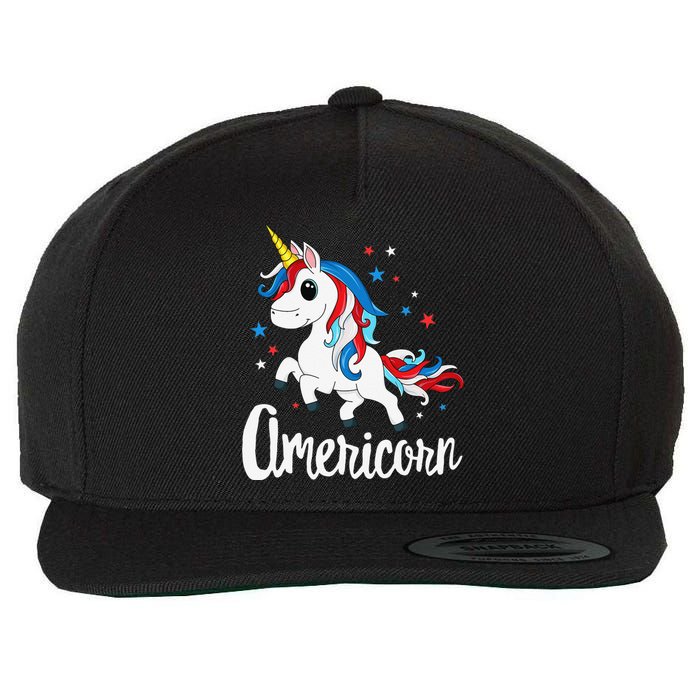 Americorn 4th of July Unicorn American Patriotic Wool Snapback Cap