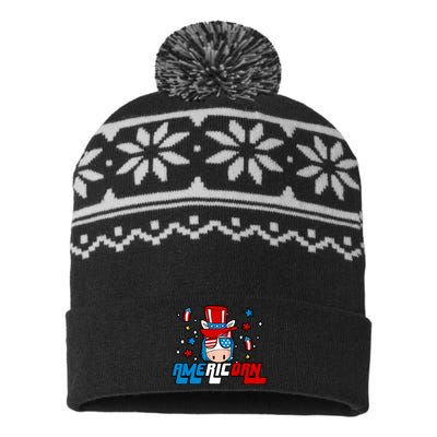 Americorn 4th Of July Boy Girl Unicorn American Patriotic USA-Made Snowflake Beanie