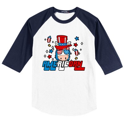 Americorn 4th Of July Boy Girl Unicorn American Patriotic Baseball Sleeve Shirt