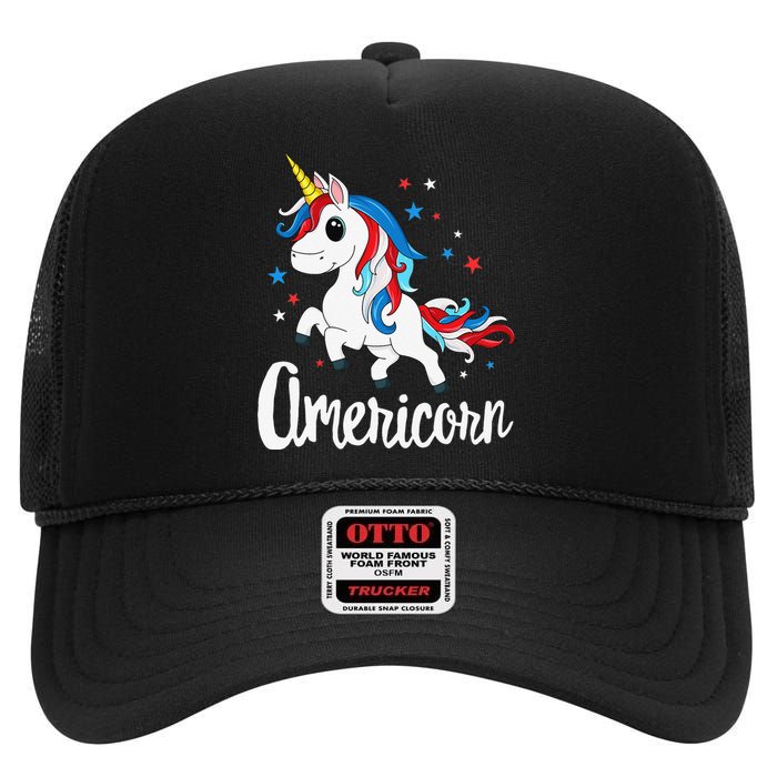 Americorn 4th of July Unicorn American Patriotic High Crown Mesh Back Trucker Hat