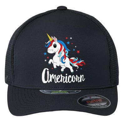 Americorn 4th of July Unicorn American Patriotic Flexfit Unipanel Trucker Cap
