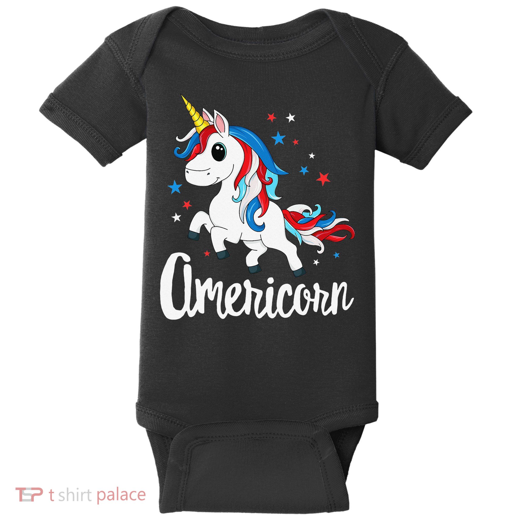 Americorn 4th of July Unicorn American Patriotic Baby Bodysuit