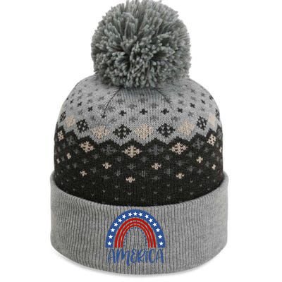 America 4th Of July Rainbow USA The Baniff Cuffed Pom Beanie