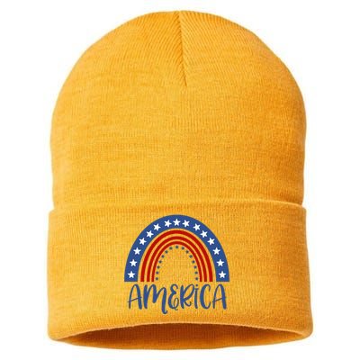 America 4th Of July Rainbow USA Sustainable Knit Beanie