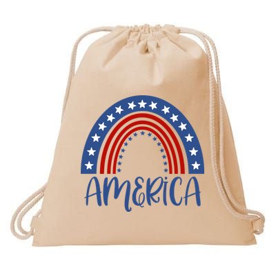 America 4th Of July Rainbow USA Drawstring Bag