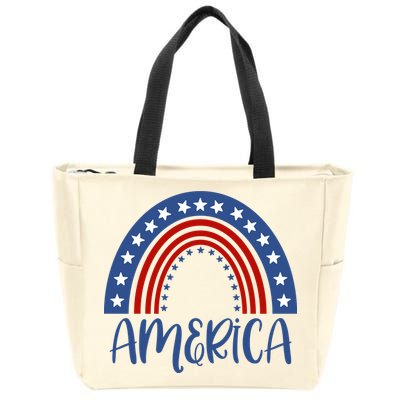 America 4th Of July Rainbow USA Zip Tote Bag