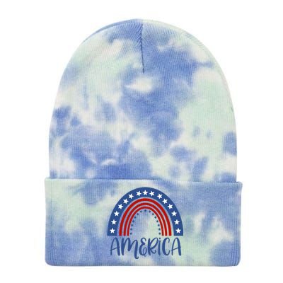 America 4th Of July Rainbow USA Tie Dye 12in Knit Beanie