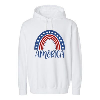 America 4th Of July Rainbow USA Garment-Dyed Fleece Hoodie