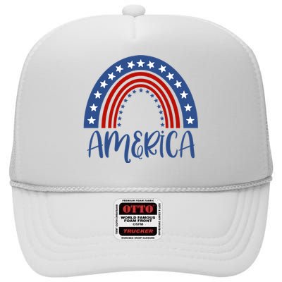 America 4th Of July Rainbow USA High Crown Mesh Back Trucker Hat