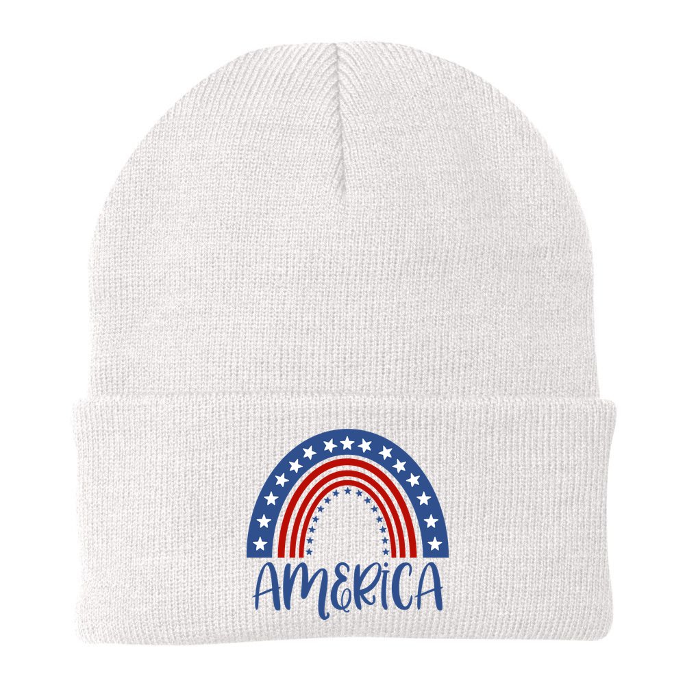 America 4th Of July Rainbow USA Beanie
