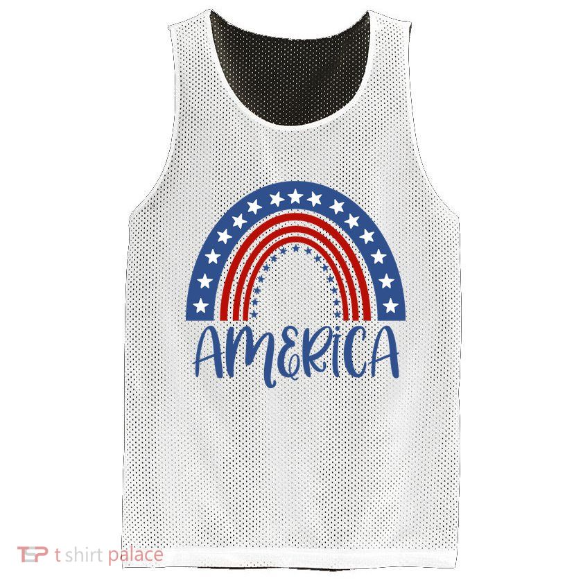 America 4th Of July Rainbow USA Mesh Reversible Basketball Jersey Tank