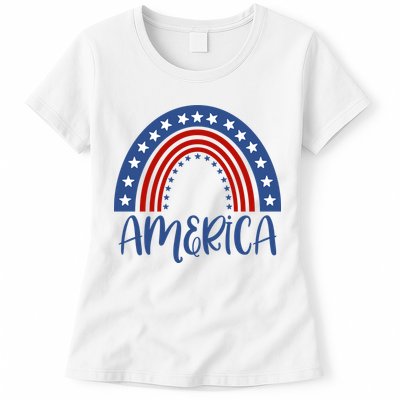 America 4th Of July Rainbow USA Womens T-Shirt