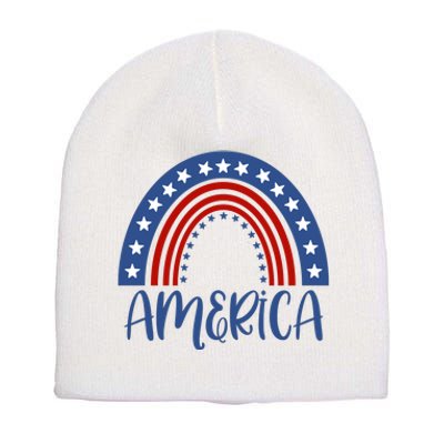 America 4th Of July Rainbow USA Short Acrylic Beanie