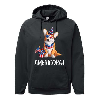 Americorgi 4Th Of July Independence Day Corgi Lovers Performance Fleece Hoodie