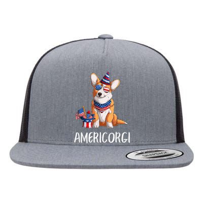 Americorgi 4Th Of July Independence Day Corgi Lovers Flat Bill Trucker Hat