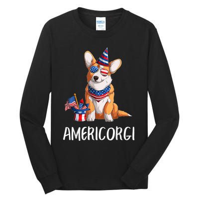 Americorgi 4Th Of July Independence Day Corgi Lovers Tall Long Sleeve T-Shirt