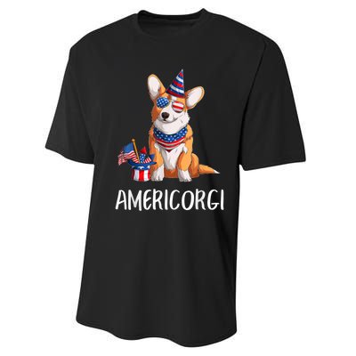 Americorgi 4Th Of July Independence Day Corgi Lovers Performance Sprint T-Shirt