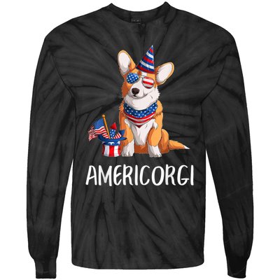 Americorgi 4Th Of July Independence Day Corgi Lovers Tie-Dye Long Sleeve Shirt