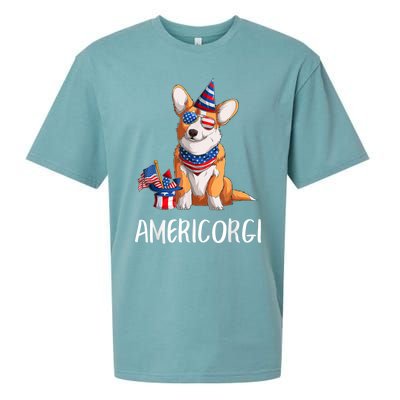 Americorgi 4Th Of July Independence Day Corgi Lovers Sueded Cloud Jersey T-Shirt