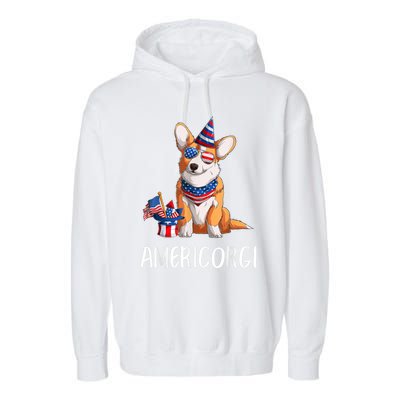 Americorgi 4Th Of July Independence Day Corgi Lovers Garment-Dyed Fleece Hoodie