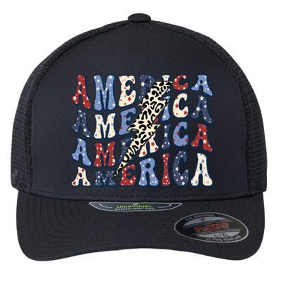 America 4th Of July Lightning Bolt Vintage Groovy Flexfit Unipanel Trucker Cap