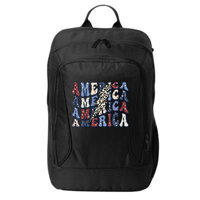 America 4th Of July Lightning Bolt Vintage Groovy City Backpack