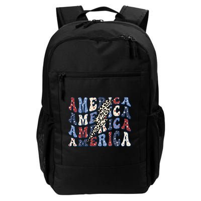 America 4th Of July Lightning Bolt Vintage Groovy Backpack