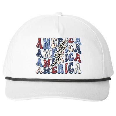 America 4th Of July Lightning Bolt Vintage Groovy Snapback Five-Panel Rope Hat