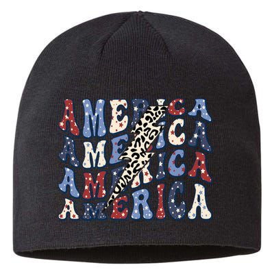 America 4th Of July Lightning Bolt Vintage Groovy Sustainable Beanie