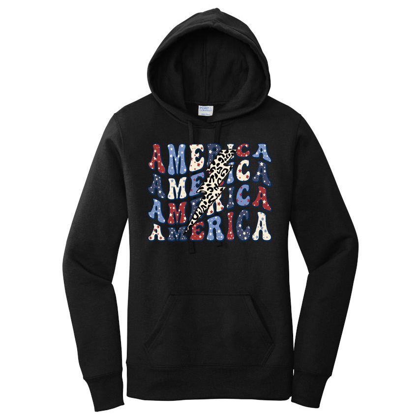 America 4th Of July Lightning Bolt Vintage Groovy Women's Pullover Hoodie