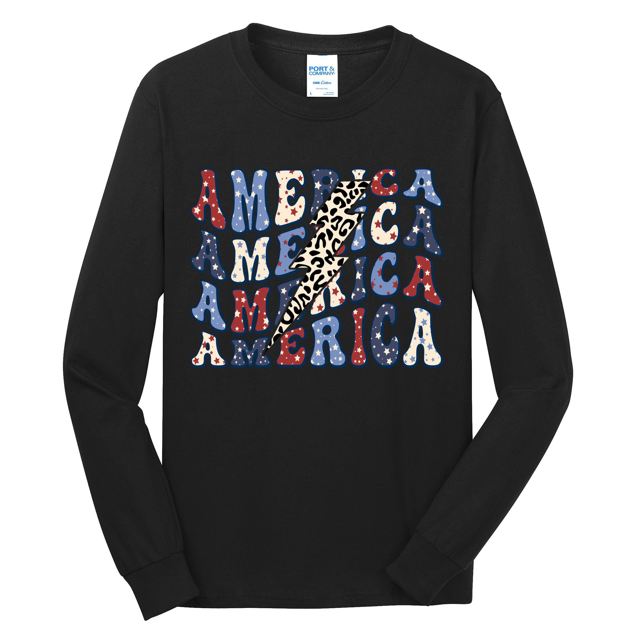 America 4th Of July Lightning Bolt Vintage Groovy Tall Long Sleeve T-Shirt
