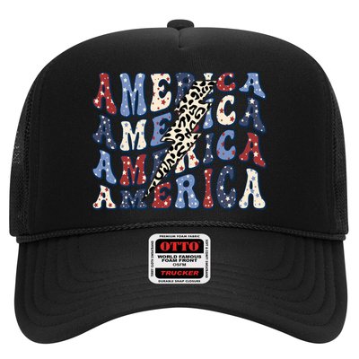 America 4th Of July Lightning Bolt Vintage Groovy Trucker Hat