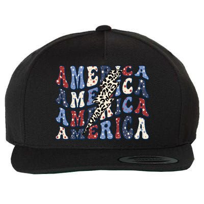 America 4th Of July Lightning Bolt Vintage Groovy Wool Snapback Cap