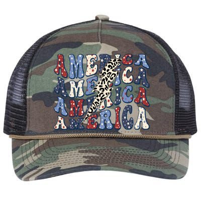 America 4th Of July Lightning Bolt Vintage Groovy Retro Rope Trucker Hat Cap