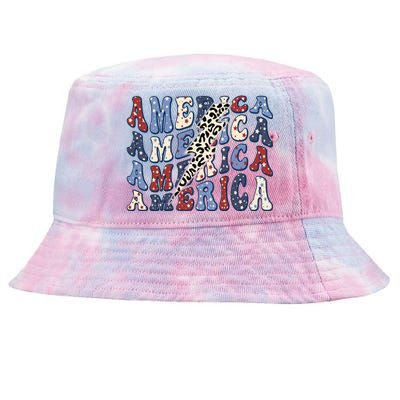 America 4th Of July Lightning Bolt Vintage Groovy Tie-Dyed Bucket Hat