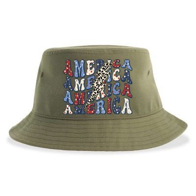 America 4th Of July Lightning Bolt Vintage Groovy Sustainable Bucket Hat