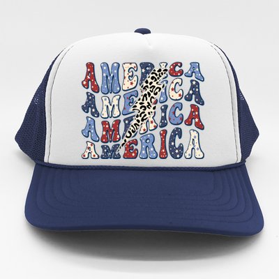 America 4th Of July Lightning Bolt Vintage Groovy Trucker Hat