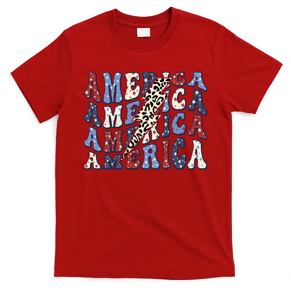 America 4th Of July Lightning Bolt Vintage Groovy T-Shirt