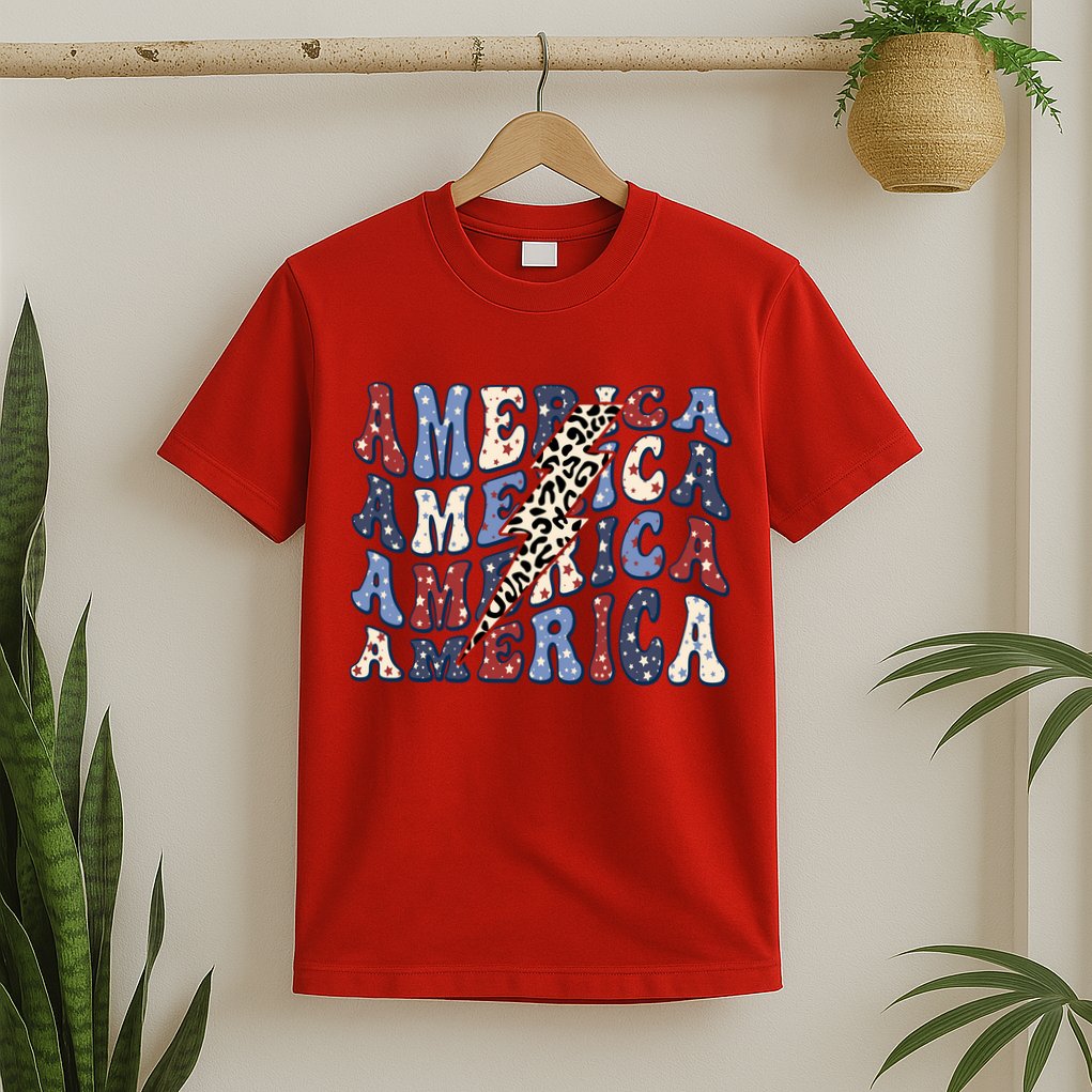 America 4th Of July Lightning Bolt Vintage Groovy T-Shirt