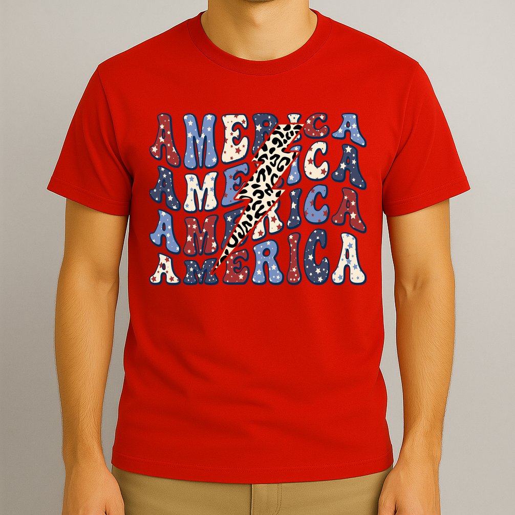 America 4th Of July Lightning Bolt Vintage Groovy T-Shirt