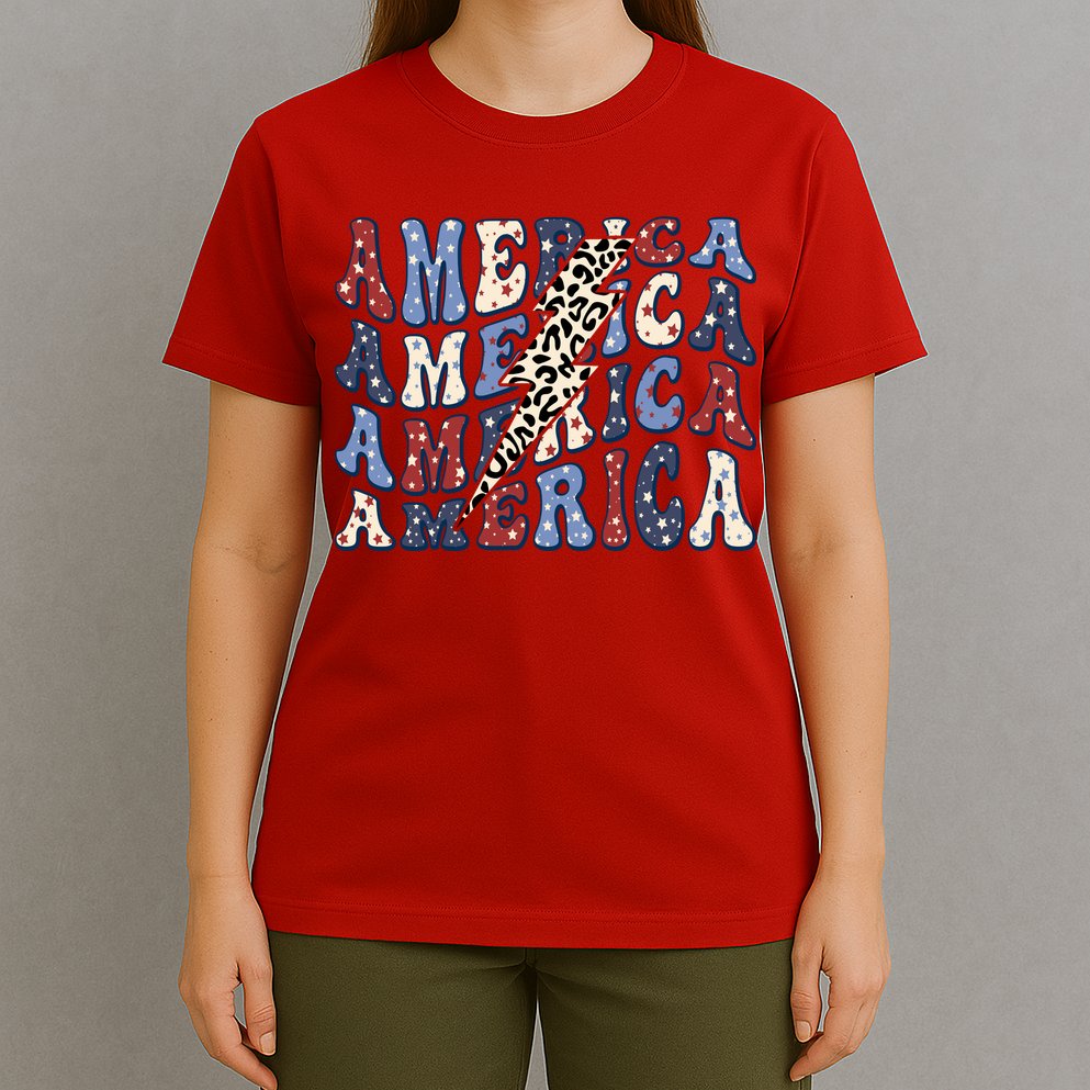 America 4th Of July Lightning Bolt Vintage Groovy T-Shirt