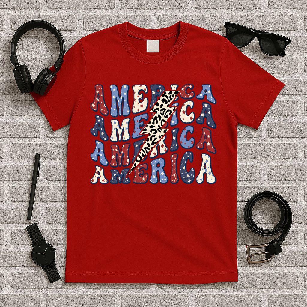 America 4th Of July Lightning Bolt Vintage Groovy T-Shirt