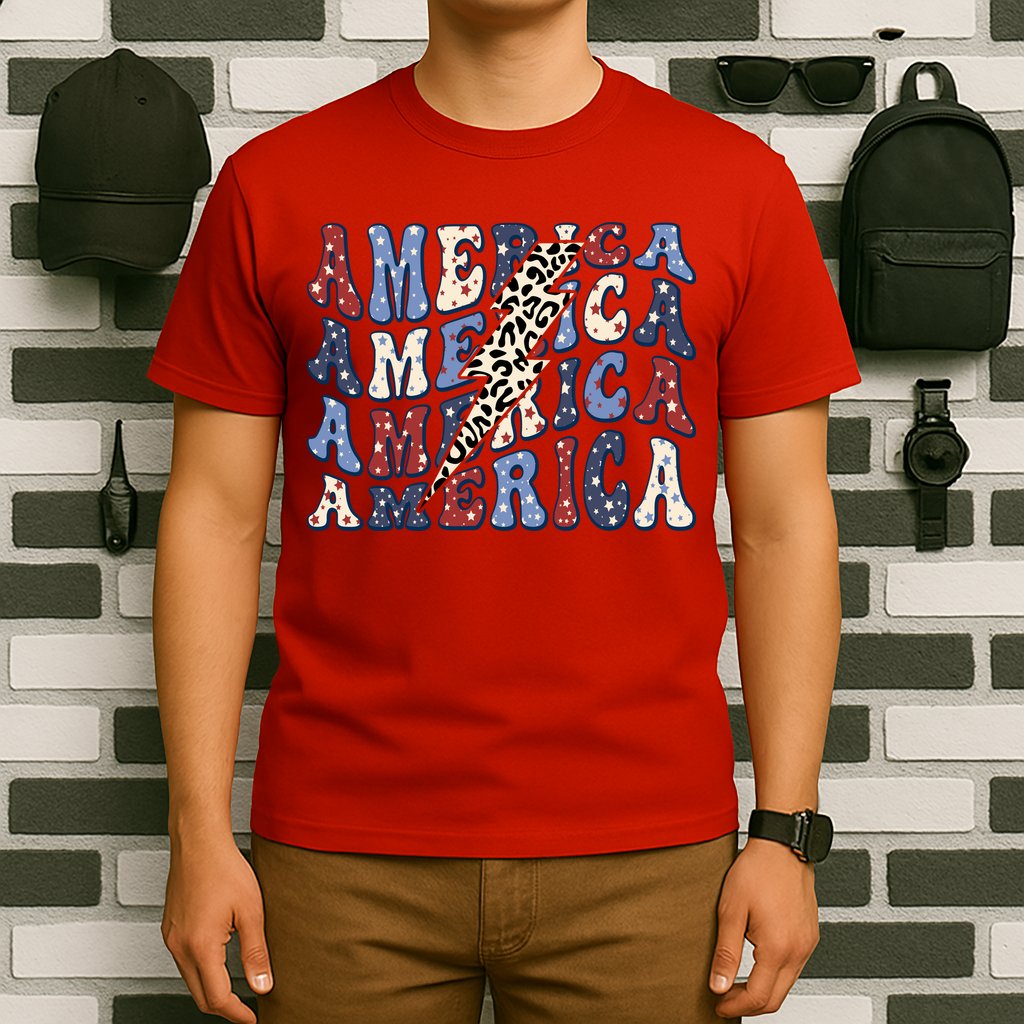 America 4th Of July Lightning Bolt Vintage Groovy T-Shirt