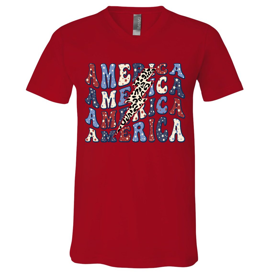 America 4th Of July Lightning Bolt Vintage Groovy V-Neck T-Shirt