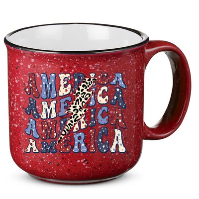 America 4th Of July Lightning Bolt Vintage Groovy 15oz Campfire Ceramic Mug