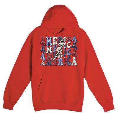 America 4th Of July Lightning Bolt Vintage Groovy Premium Pullover Hoodie
