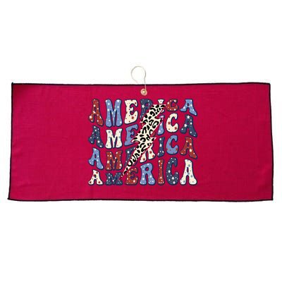 America 4th Of July Lightning Bolt Vintage Groovy Large Microfiber Waffle Golf Towel