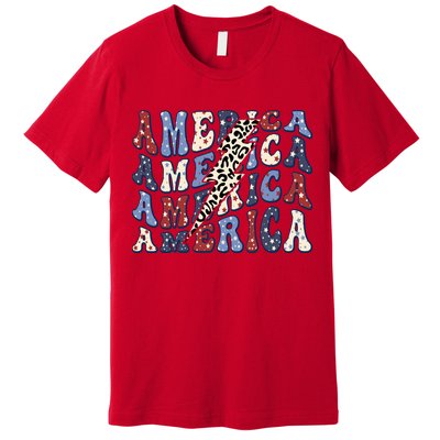 America 4th Of July Lightning Bolt Vintage Groovy Premium T-Shirt